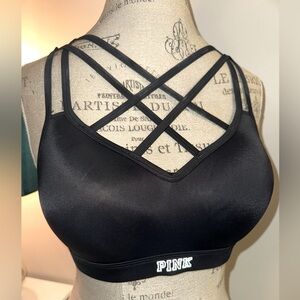 PINK Victoria’s Secret Ultimate Push Up Bra Strappy Criss Cross Logo Black M NEW